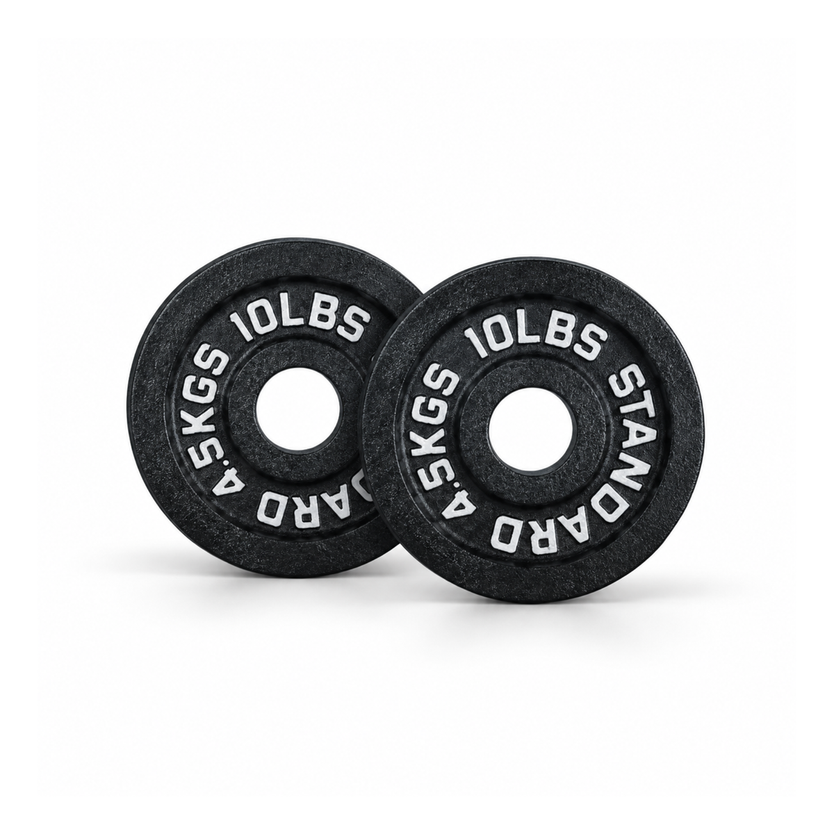 Pair of IRONBAY 10 lb black cast iron Olympic weight plates