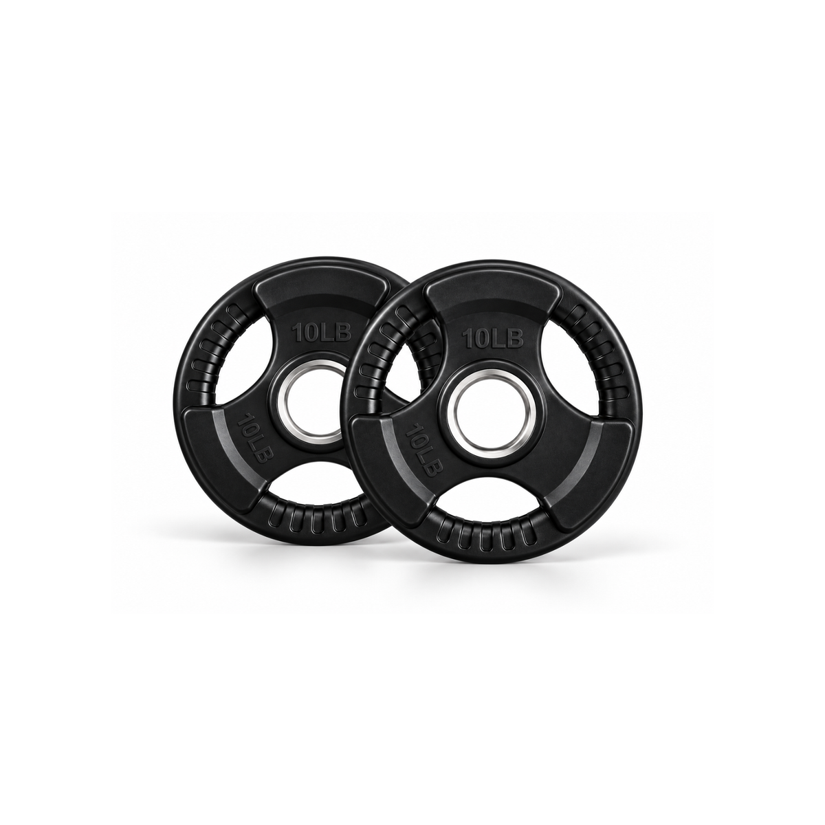 Pair of IRONBAY 10 lb black rubber grip Olympic weight plates