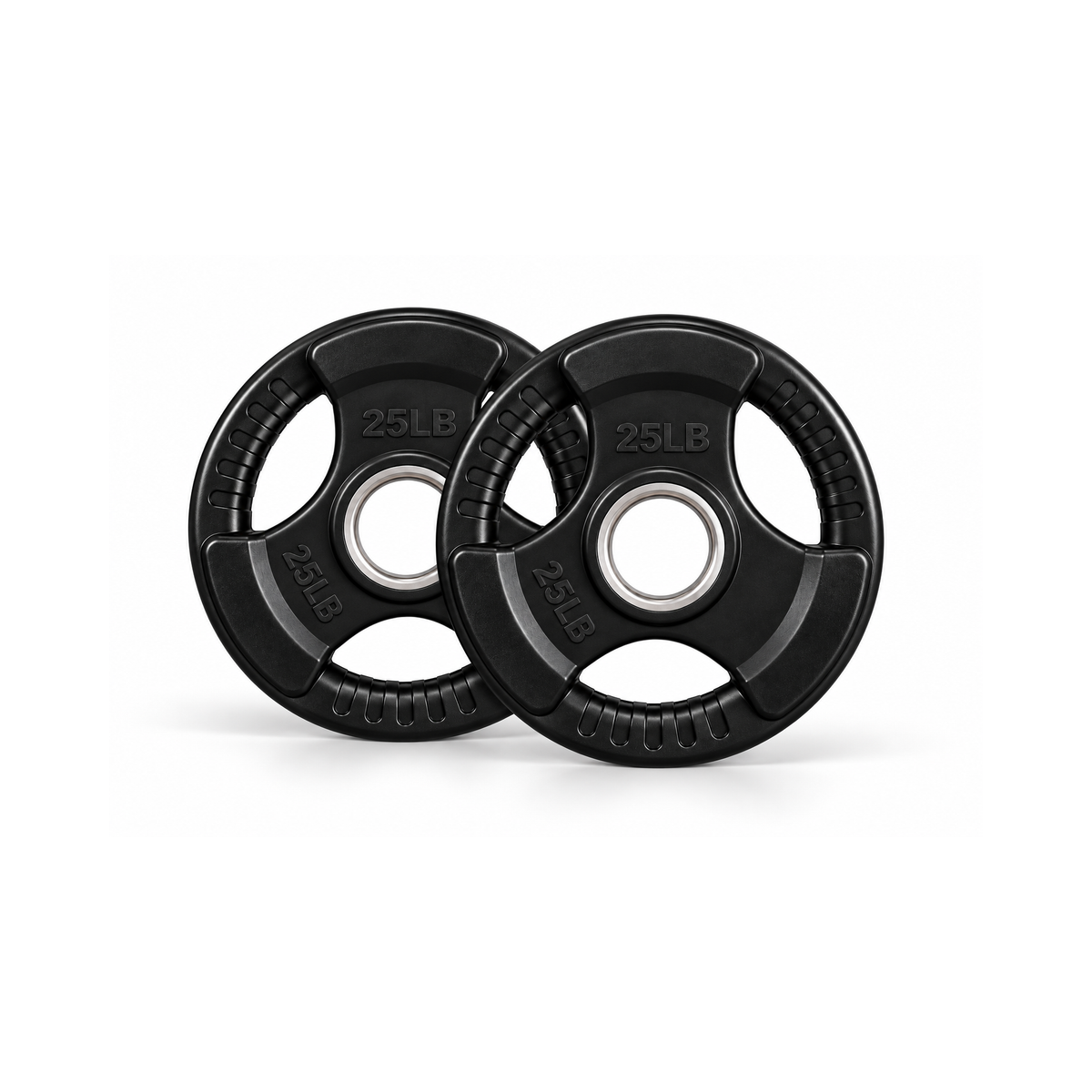 Pair of IRONBAY 25 lb black rubber grip Olympic weight plates