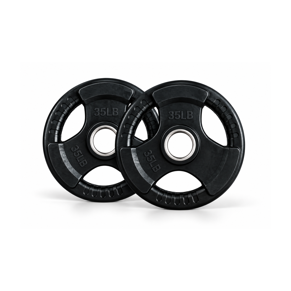 Pair of IRONBAY 35 lb black rubber grip Olympic weight plates
