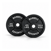 Pair of IRONBAY 45 lb black cast iron Olympic weight plates