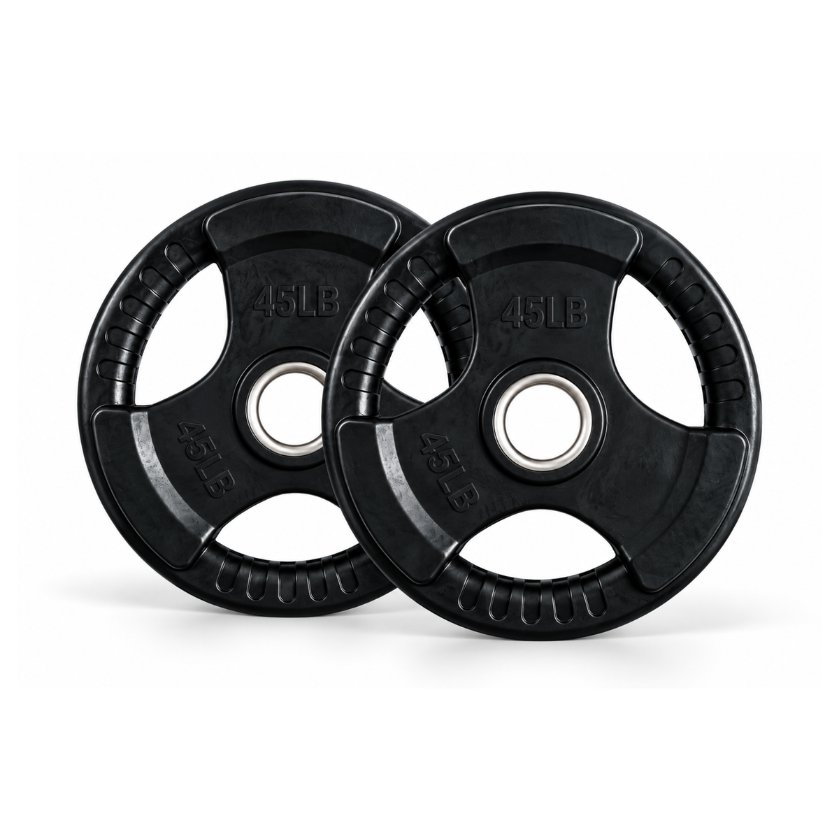 Pair of IRONBAY 45 lb black rubber grip Olympic weight plates