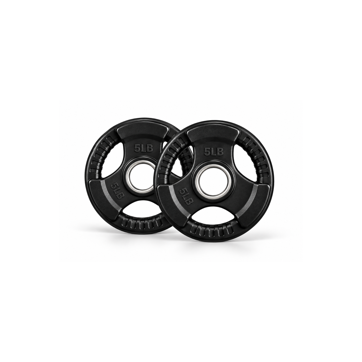 Pair of IRONBAY 5 lb black rubber grip Olympic weight plates